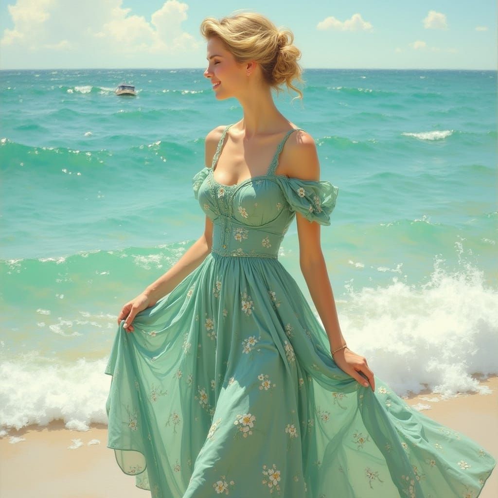 Elegant Woman in Light Dress, Impressionist Style