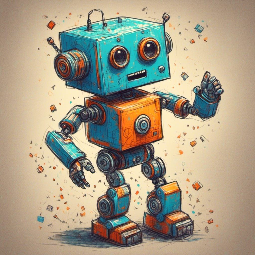 Friendly Robot in Kids' Book Style