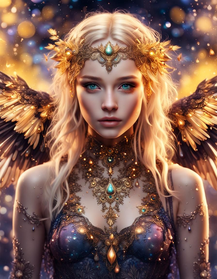 Enchanted Fae Portrait with Ravens and Glimmering Details