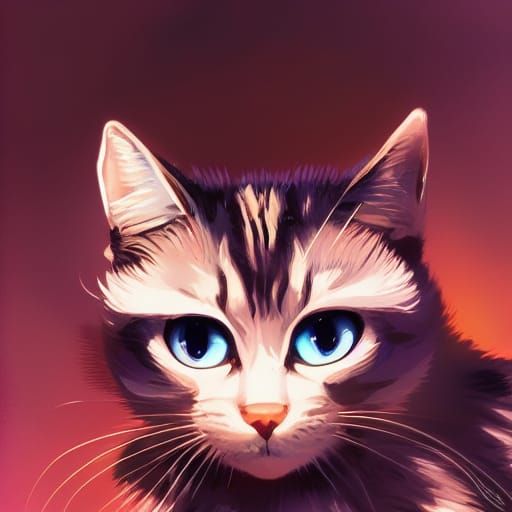 Cartoon Tabby Cat Comic Art, Detailed Eyes