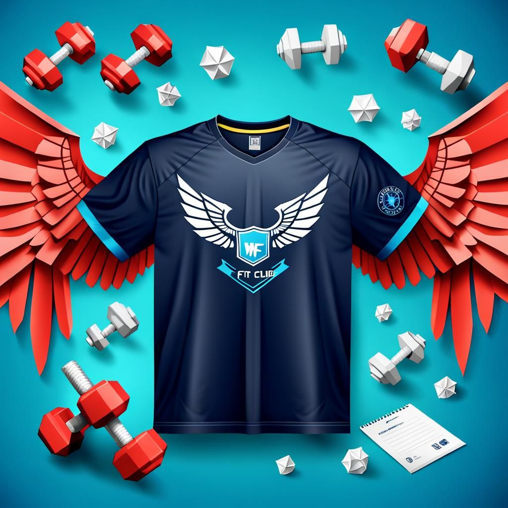Fitness Club T-Shirt Design with Origami Elements