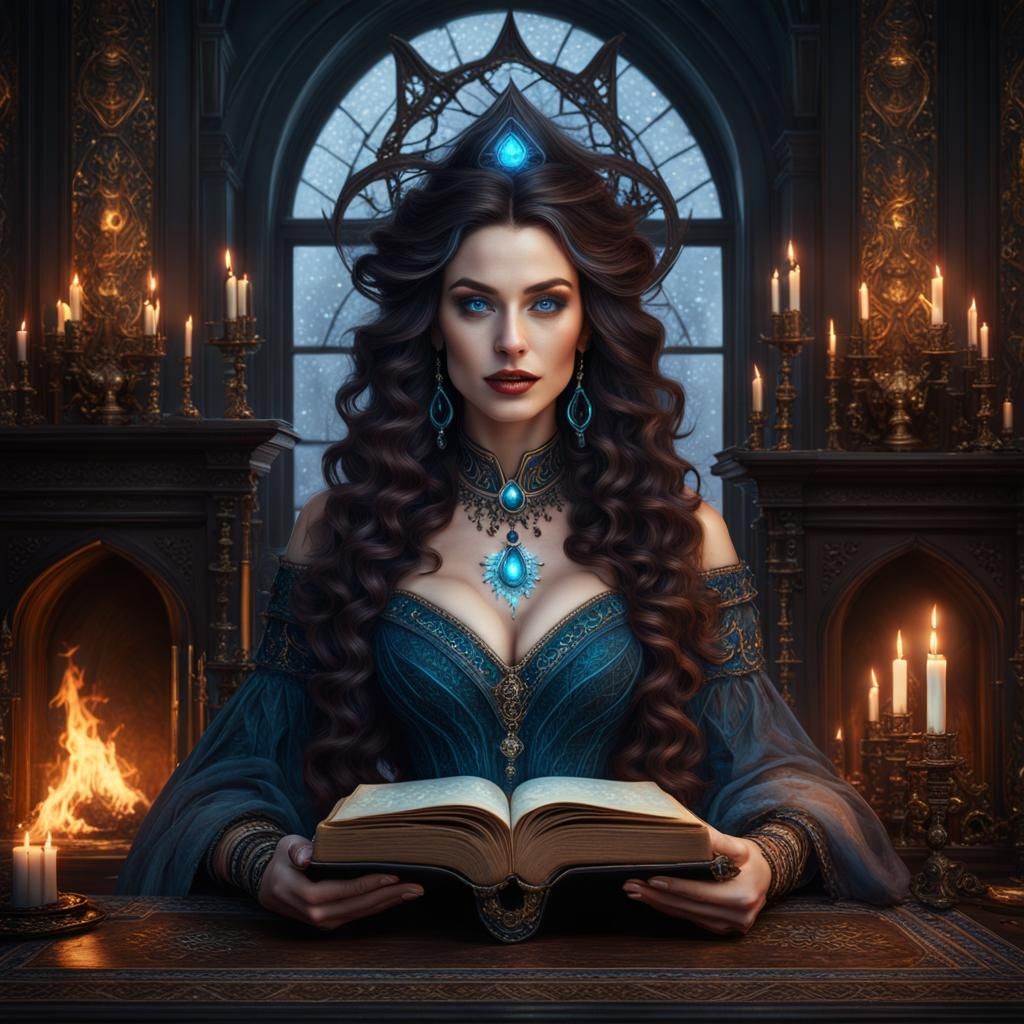 Winter Sorceress Casting Spells in Sacred Space