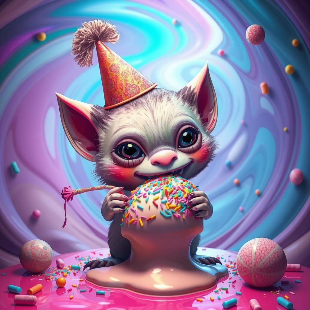 Surreal Creature's Whimsical Party Portal Glitch Art