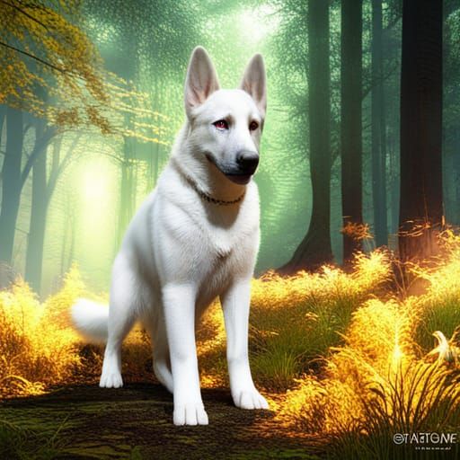 German Shepherd in Enchanted Forest Art