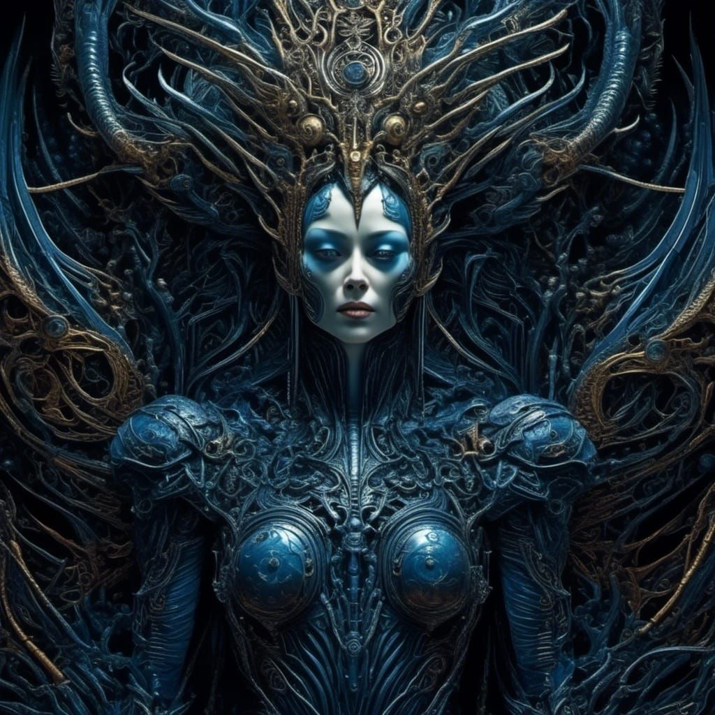 Dark God Dagon Demands Sacrifice in Giger Style