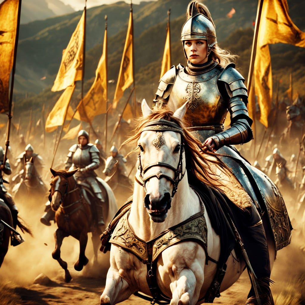 Female Teutonic Knight in Battle as Oil Painting