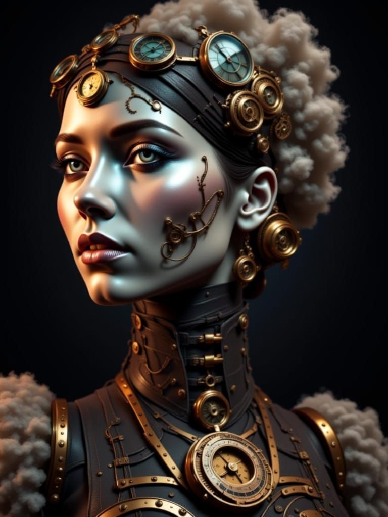 Steampunk Character in Surreal Floating Cityscape