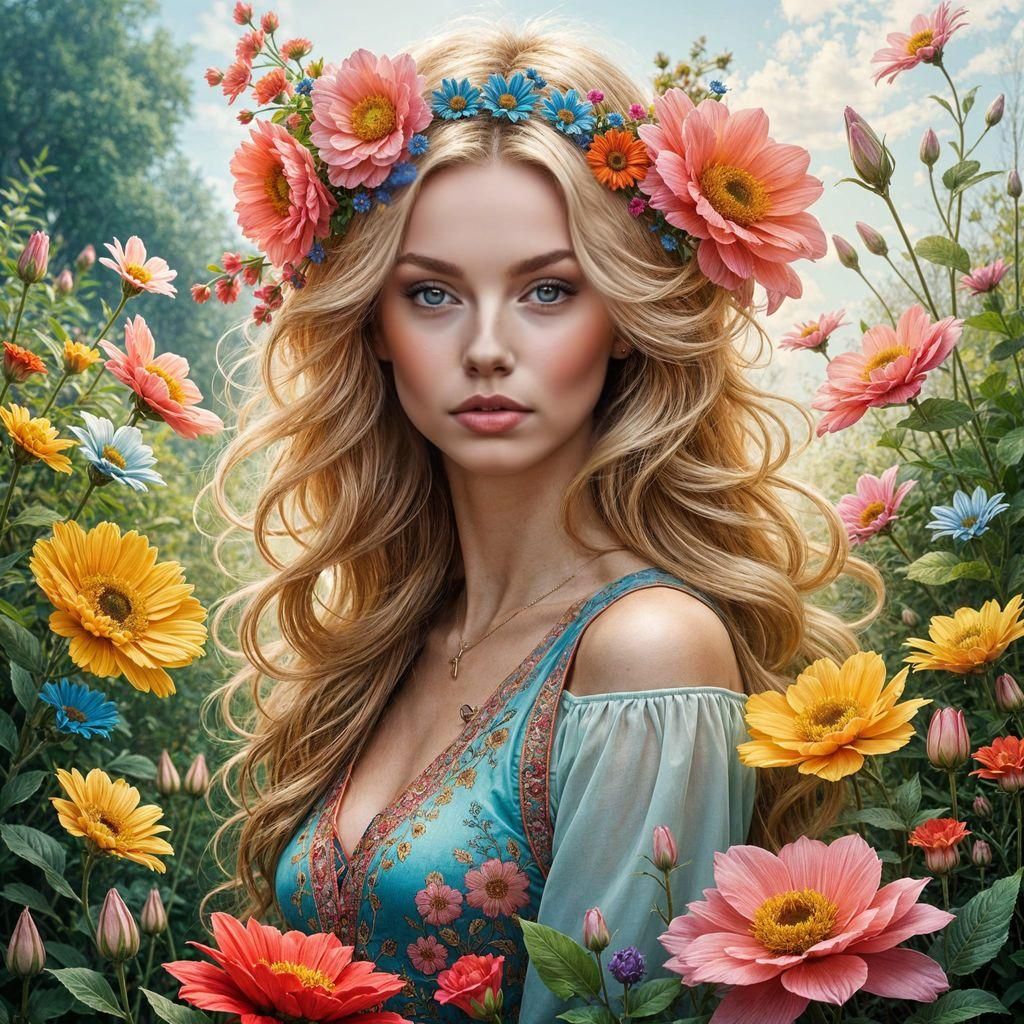 Beautiful Swedish Woman in Floral Setting