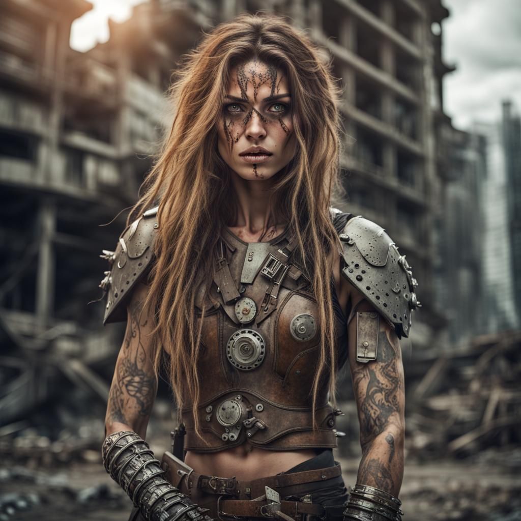 Futuristic Barbarian Woman in Dystopian City
