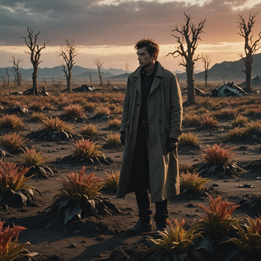 Dystopian Landscape with Triffids in Cinematic Style