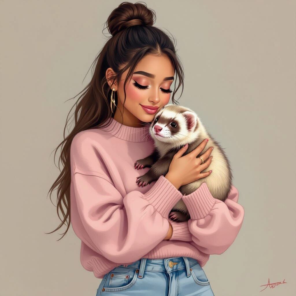 Ariana Grande Cradling Ferret in Whimsical Style