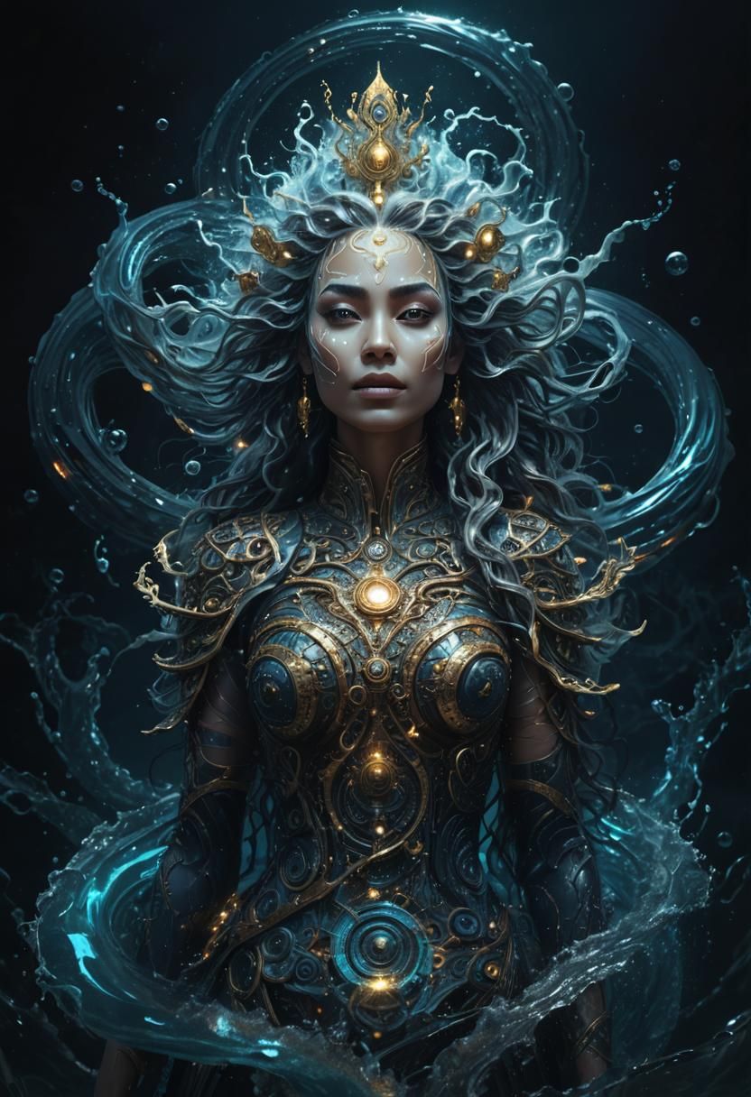 Ocean Queen on Circuit Board in Dark Fantasy Style