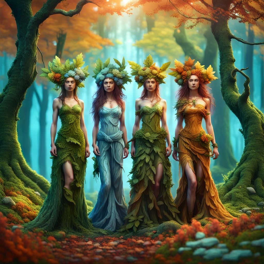 Four Seasons Dryads in Enchanted Forest