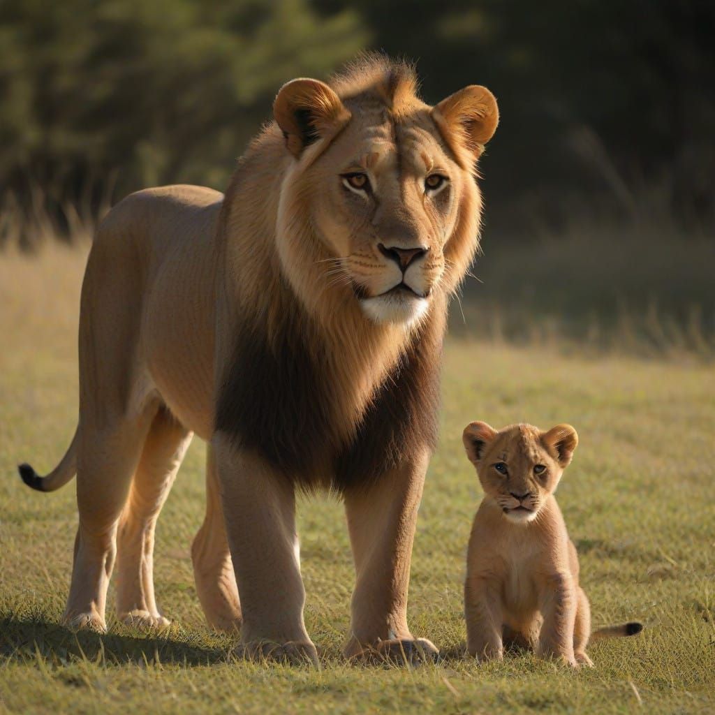 Regal Felines Unite - Majestic Lion Silhouette with Curious....