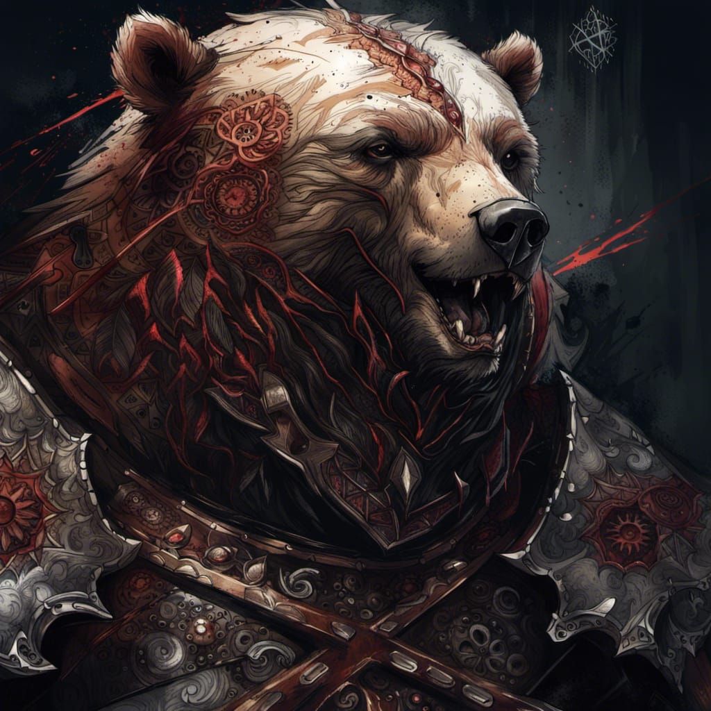 Menacing Bear Knight in Dark Fantasy Style