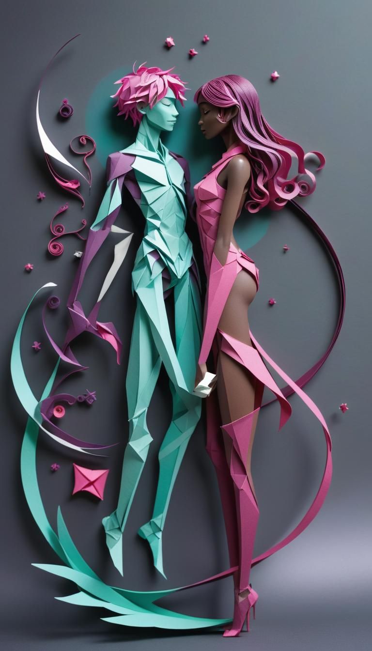 Holographic Paper Art: Woman and Man in Astral Plane