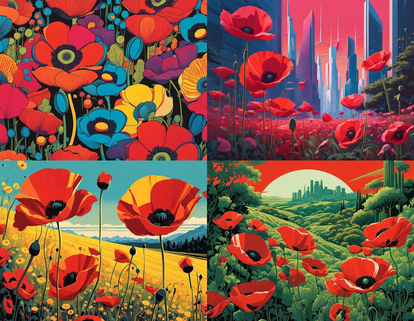 1960s Pop Art Poppies Poster
