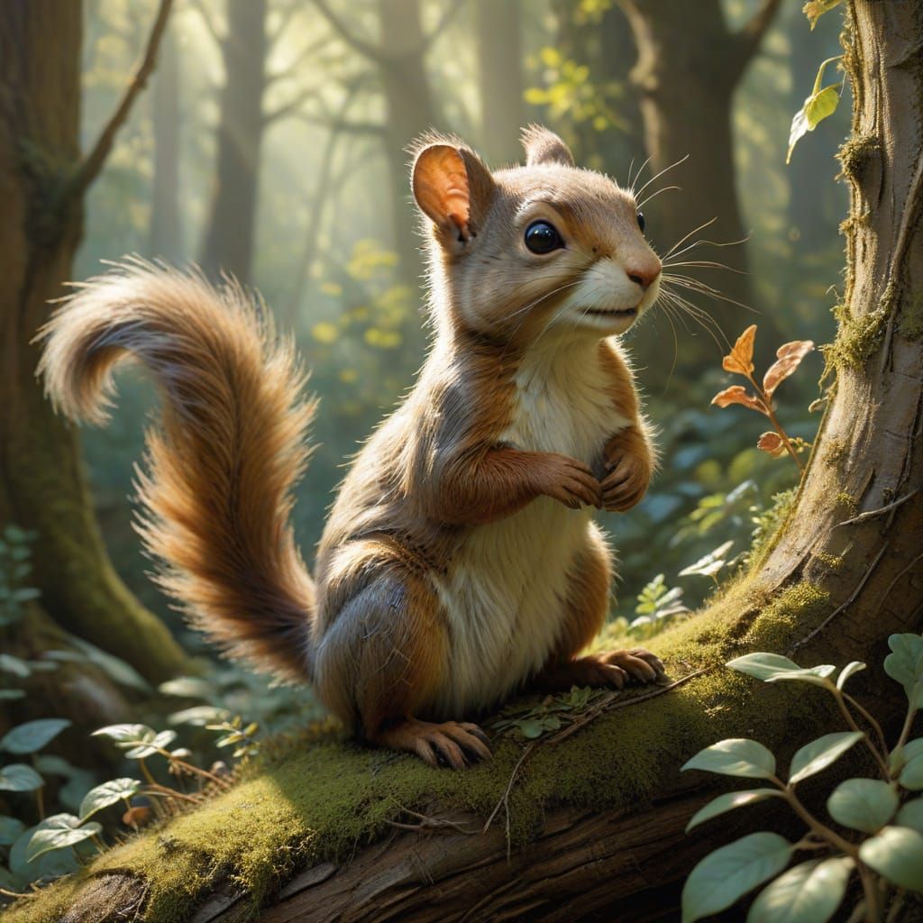 Weasel-Squirrel Hybrid in Whimsical Forest