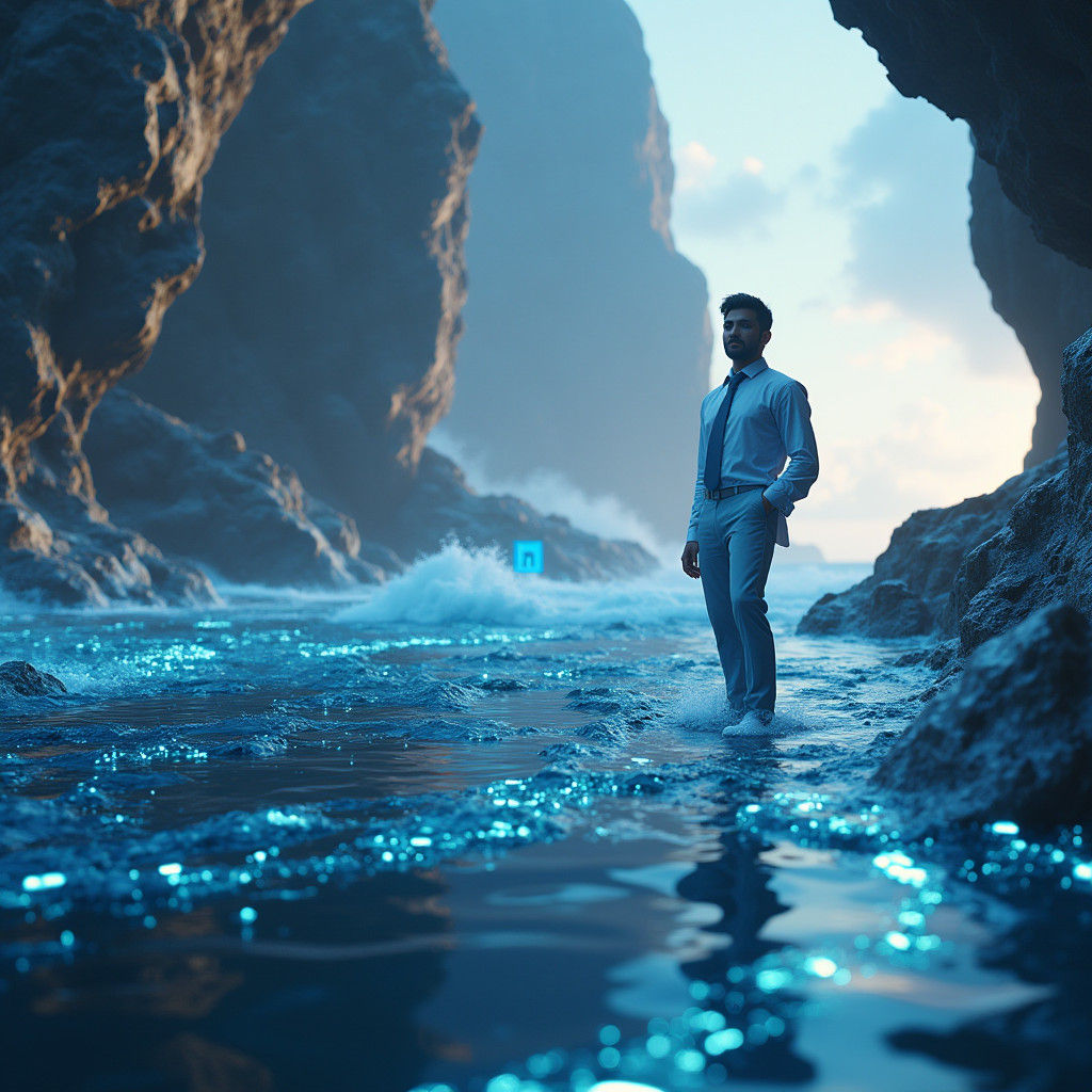 Futuristic Professional Navigates Digital Landscape in 8K