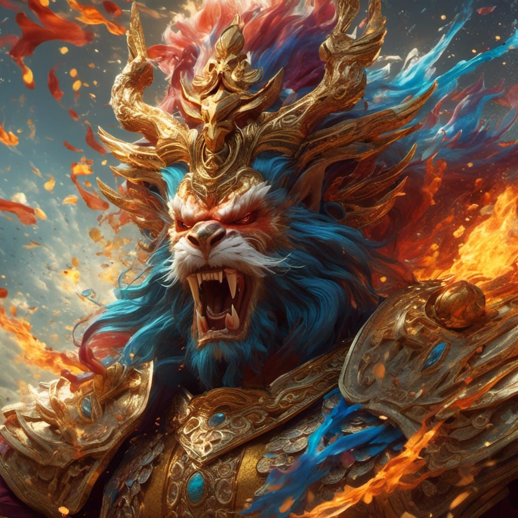 Hyperrealistic Anger Manyu: Zoroastrian Splash Art