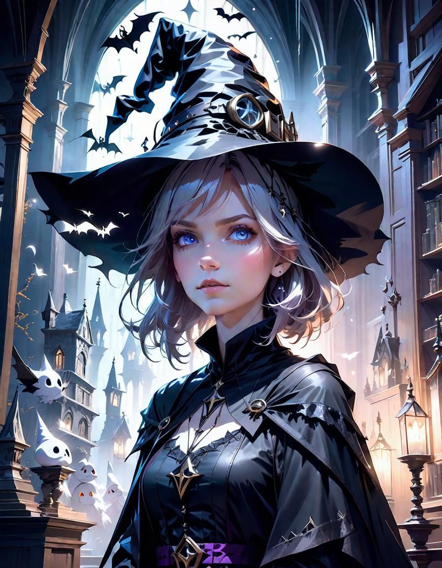 Gothic Witch Portrait in Anime Style