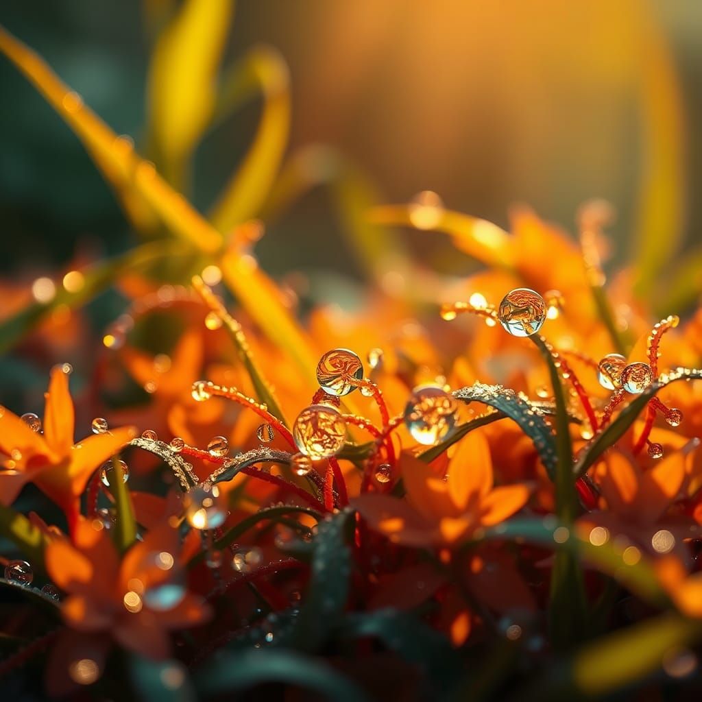 Glistening Dew Drops in Surrealist Style