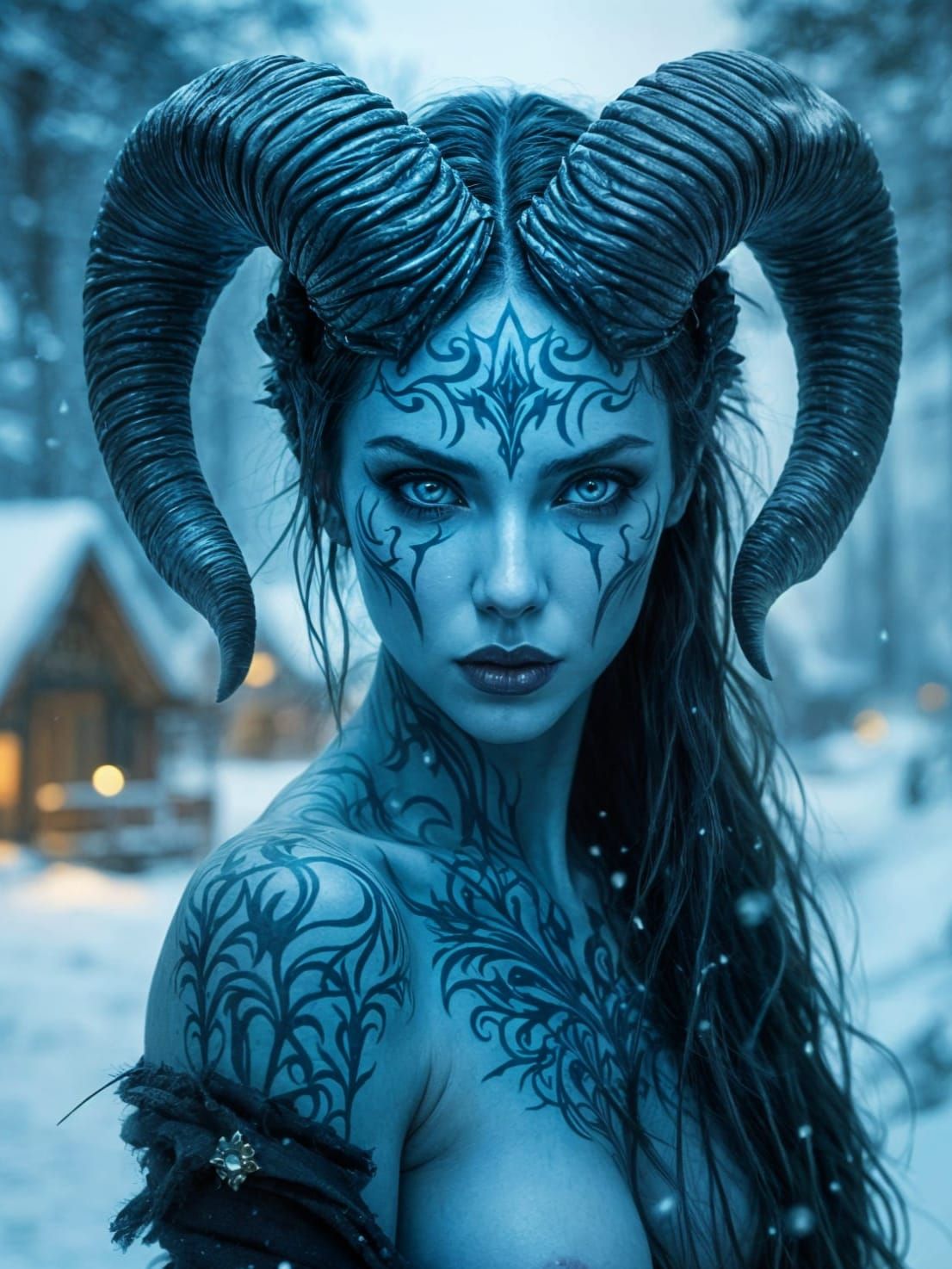 Fantasy Frost Queen Portrait in Cold Mystical Style