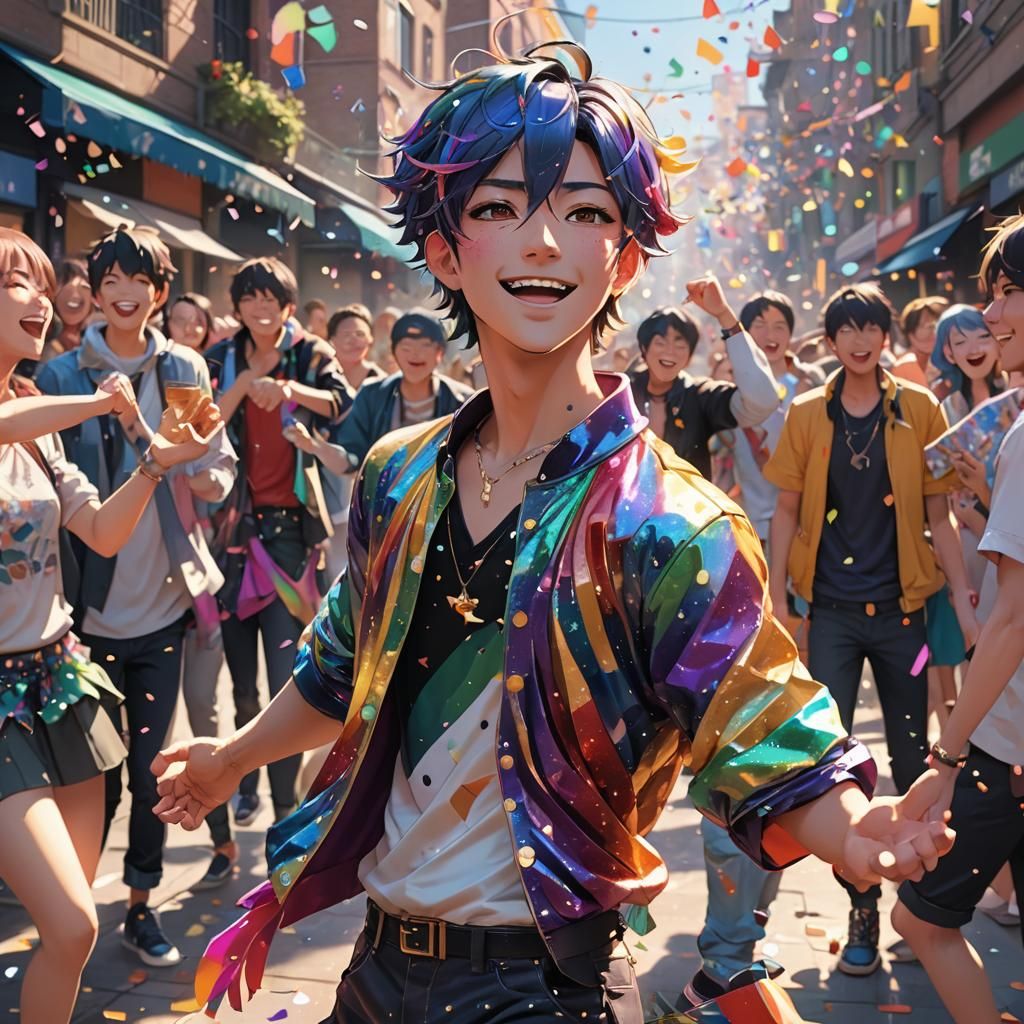 Joyful Rainbow Dancer in Vibrant 3D Anime Art