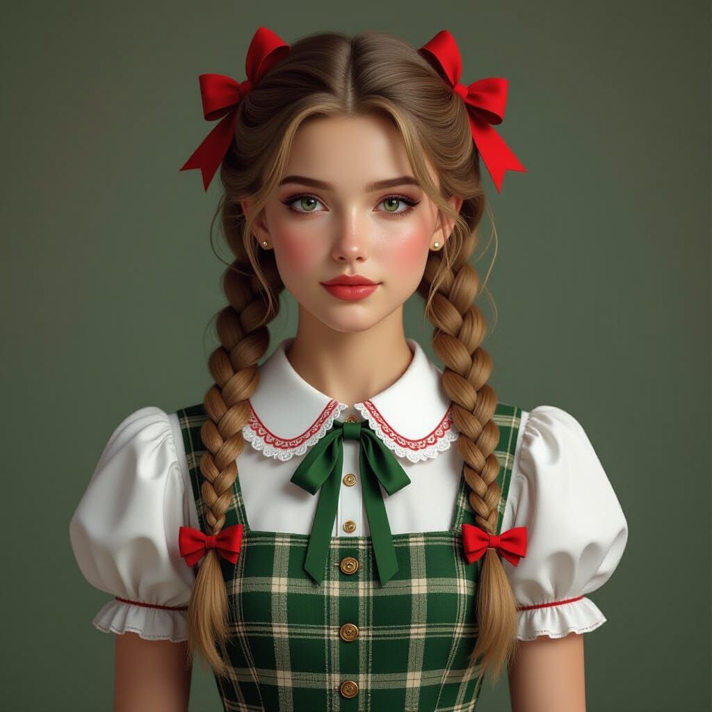 Hyperrealistic Portrait of Lena in Tartan Pinafore