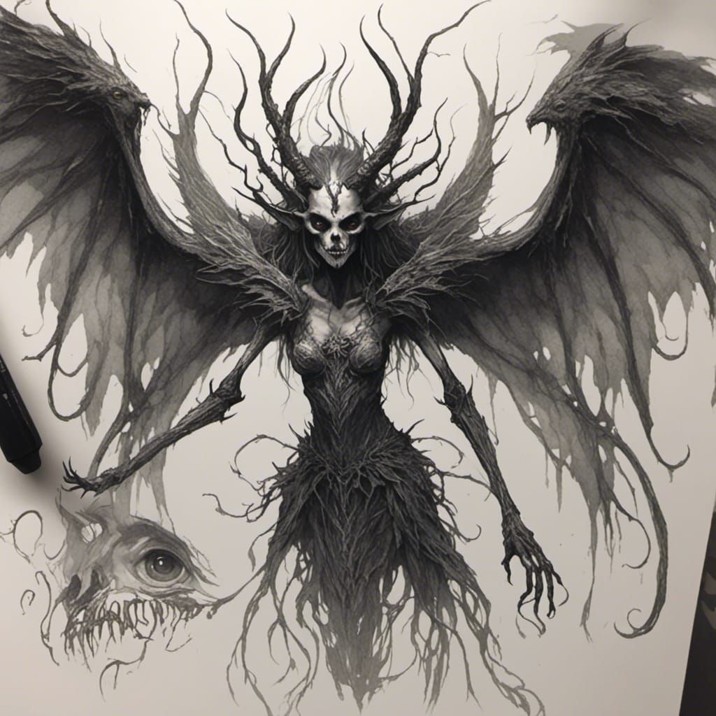 Dark Fantasy Fairy Monster with Wings Sketch