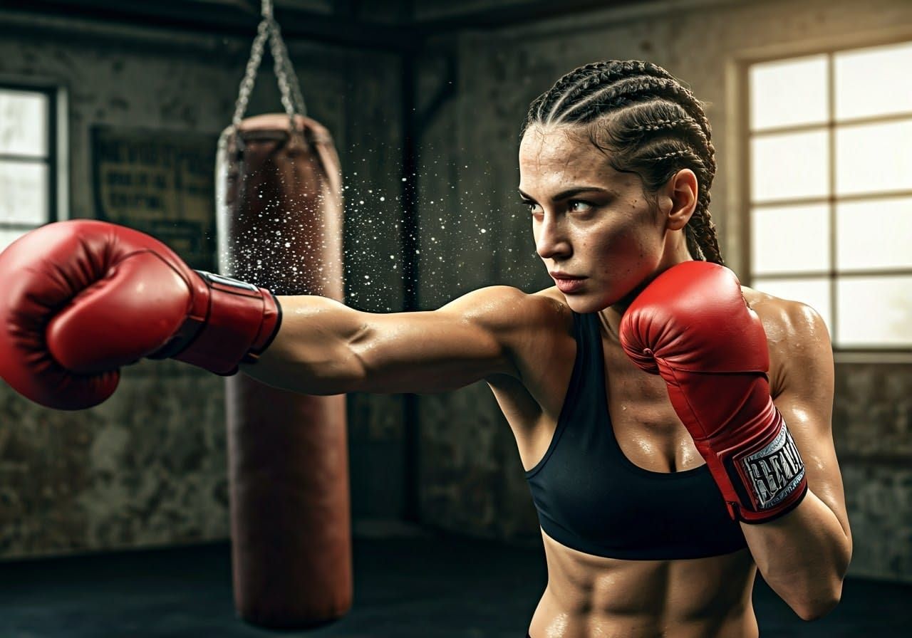 Gritty Female Boxer in Motion