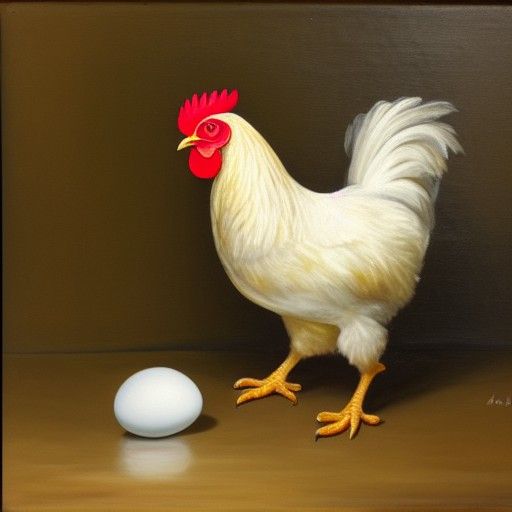 Chicken Crushing Egg as Oil Painting