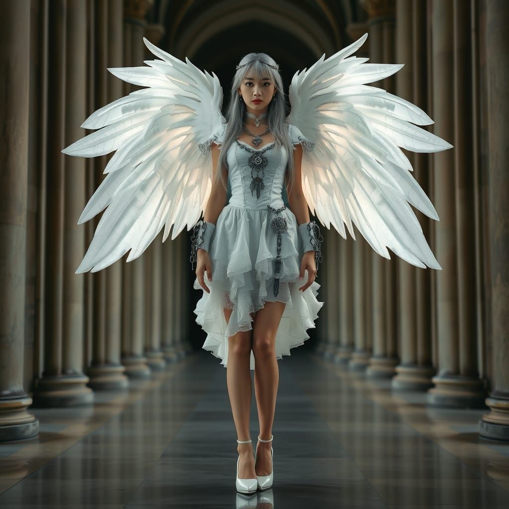 Ethereal Gothic Angel: Asian Woman Portrait