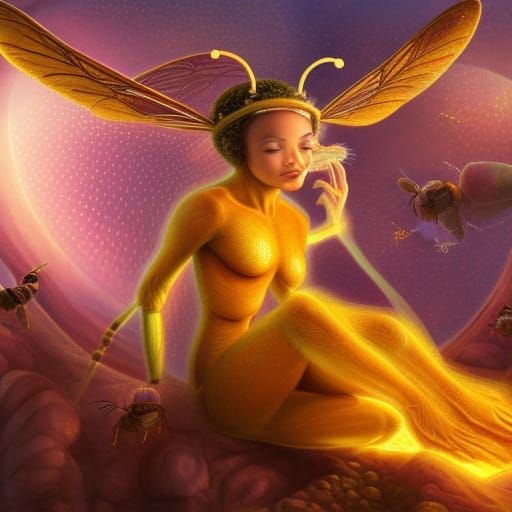 Bee Queen on Honeycomb Throne: Fantasy Art