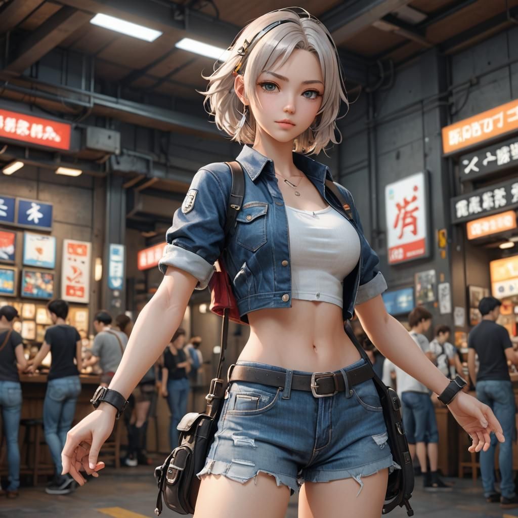 Anime Girl in Studio, Detailed 3D Render