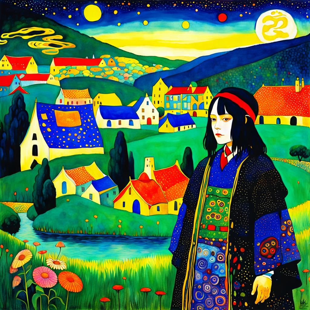 Anime Bishonen in Mystical Bohemian Cosmic Scene