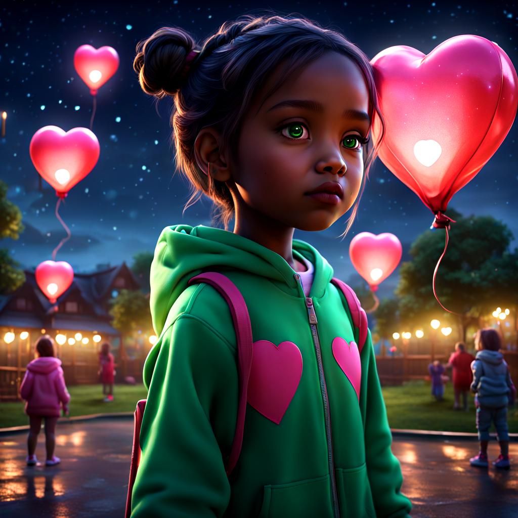 Green Eyed Girl at Lantern Festival, Hyperdetailed Art