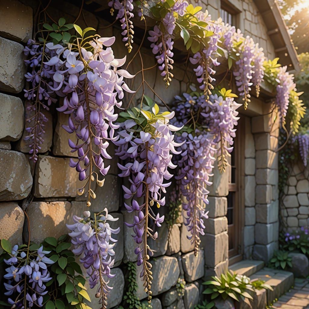 Wisteria Cottage in Dreamy Pastel Digital Art