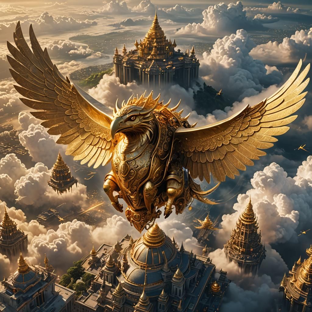 Golden Chariot Soars Above Lanka: Fantasy Concept Art