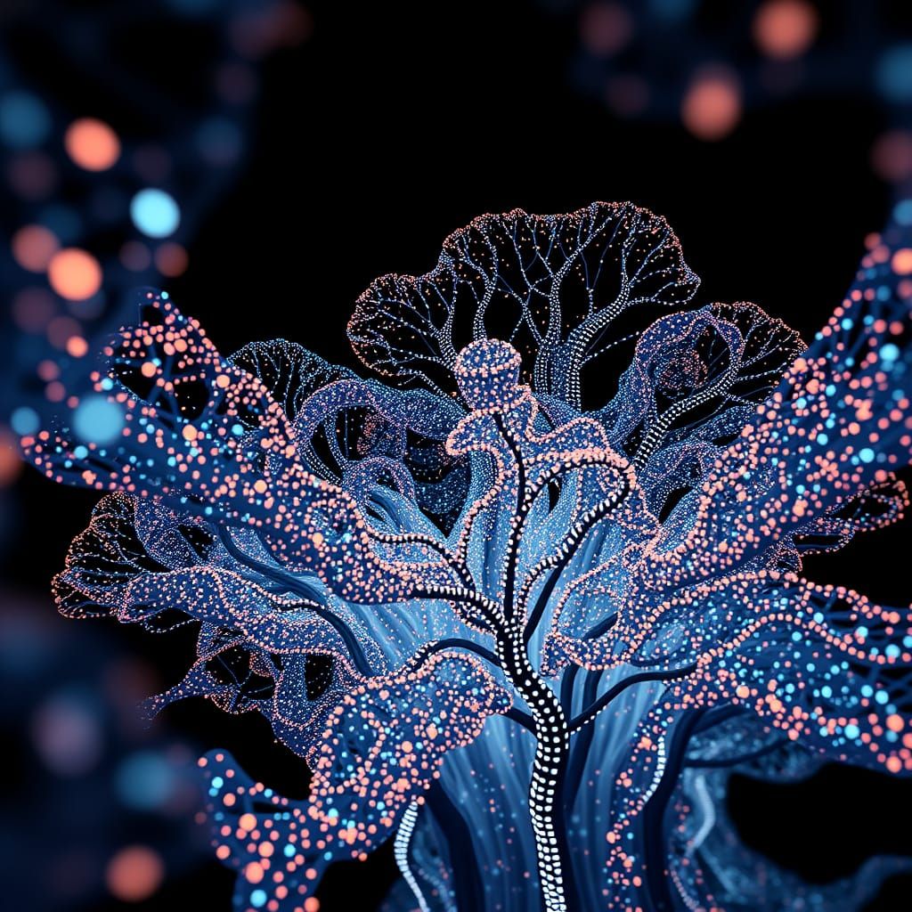 Bioluminescent AI Organism in Refik Anadol Style