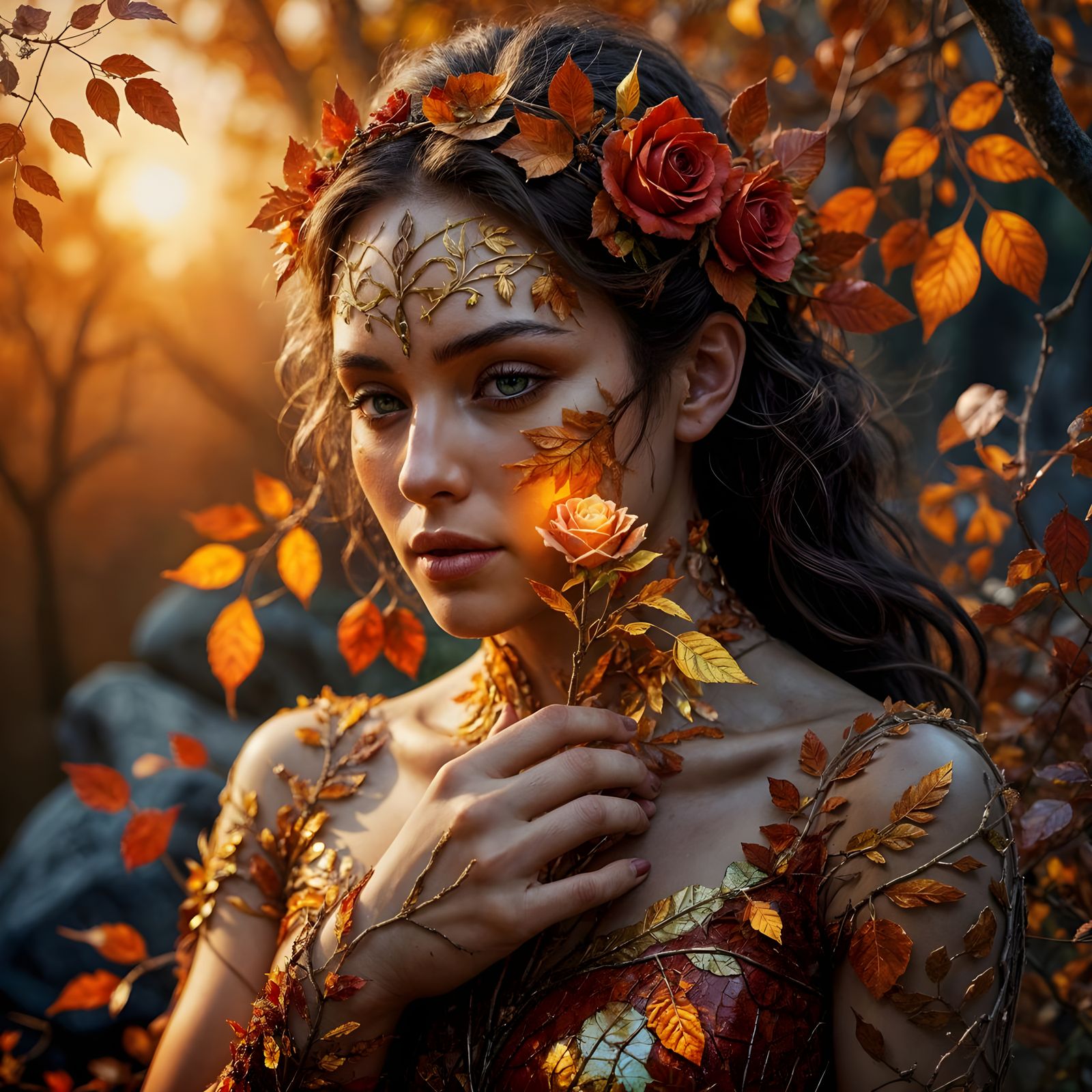 Ethereal Autumn Goddess Unfurls Golden Wings