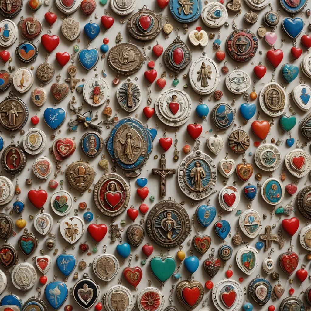 Vibrant Mexican Folk Art Display on Ancient Wall