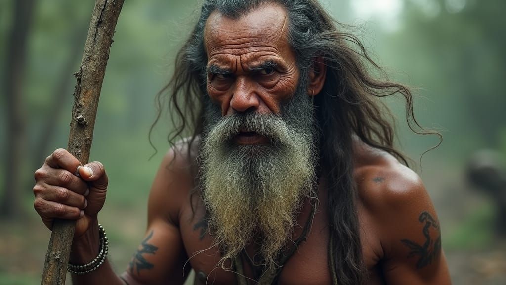 Cinematic Realistic Naga Sadhu with Fierce Tattooed Hands an...