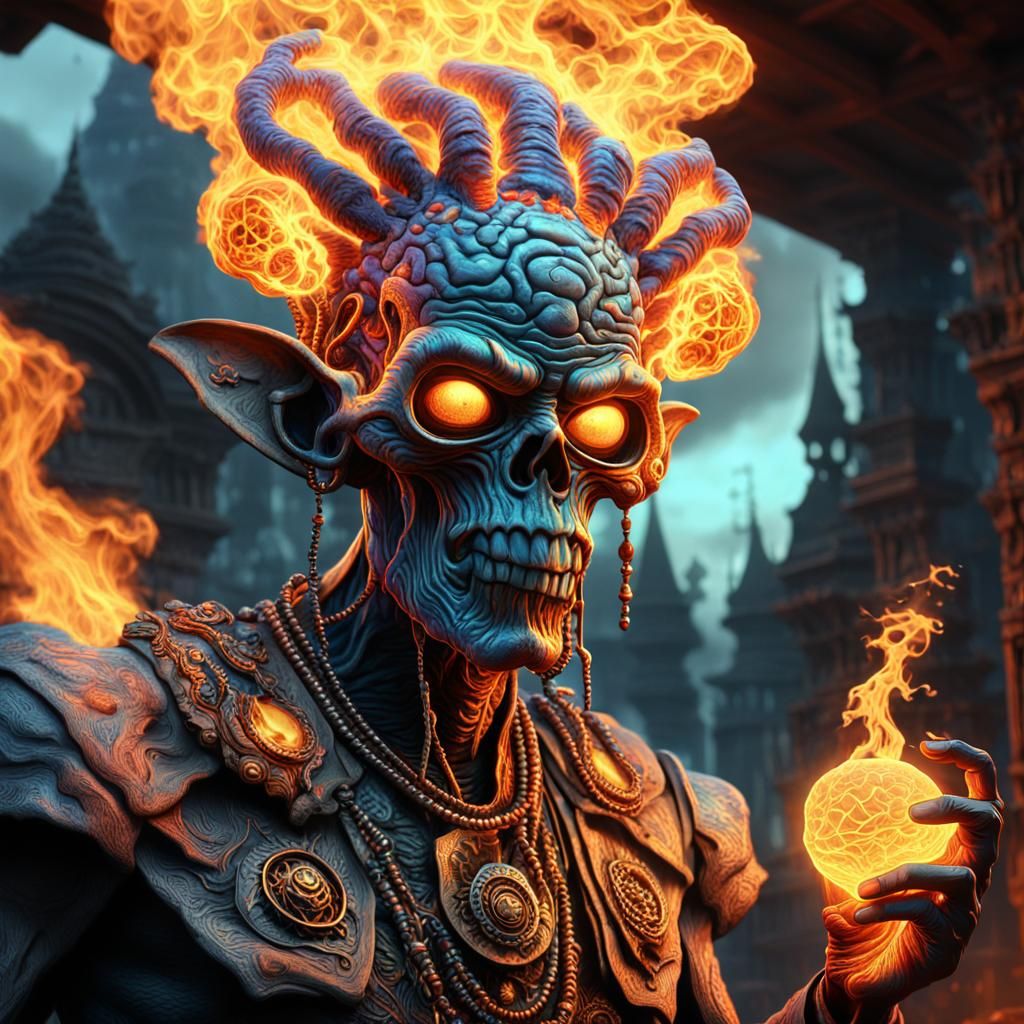 Fiery Alien Witch Doctor in a Banker Mask