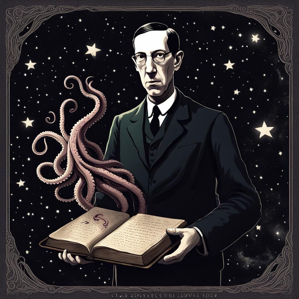 H.P. Lovecraft with Book and Tentacles