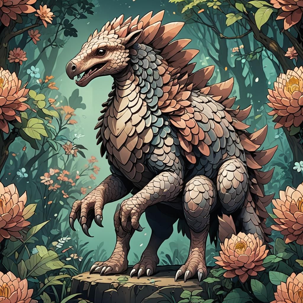 Anime Pangolin Unicorn Creature in Cel-Shaded Style