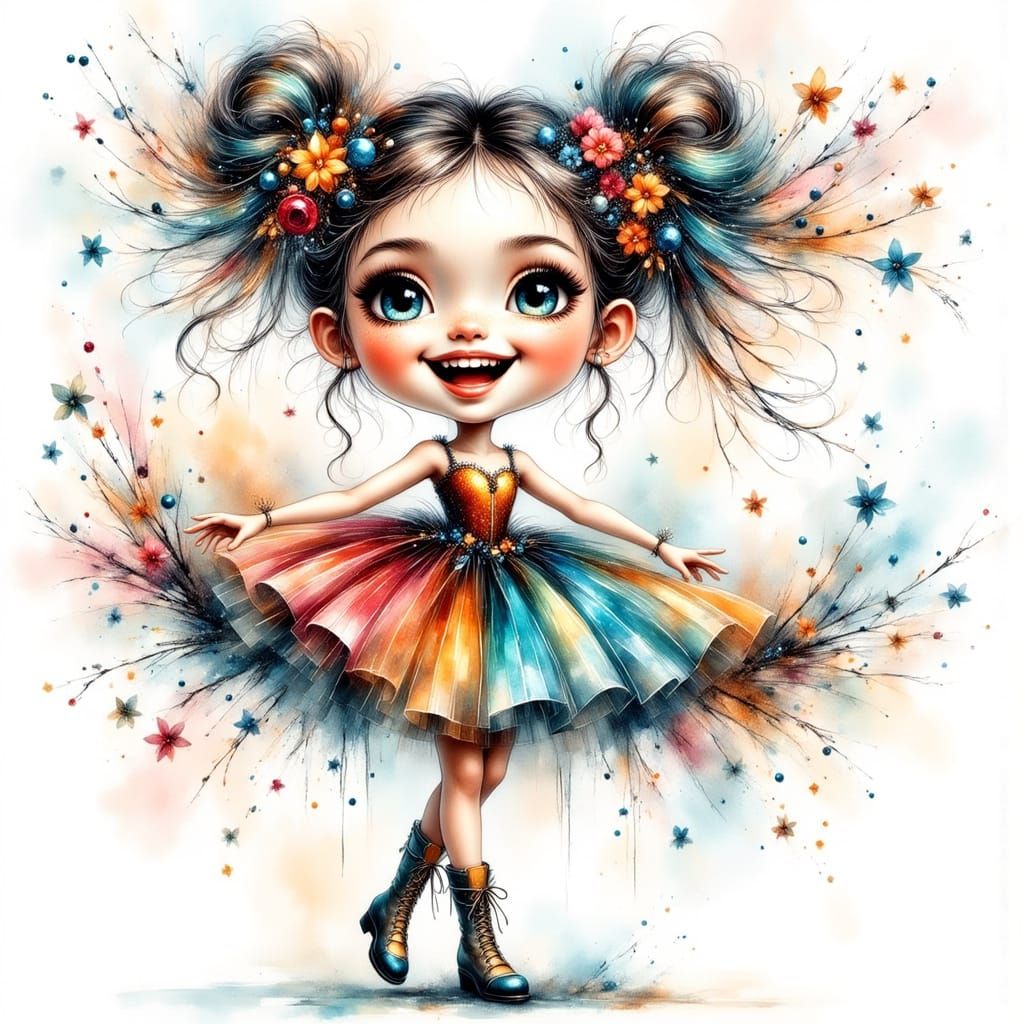 Young Girl in Colorful Dress Spinning Joyfully