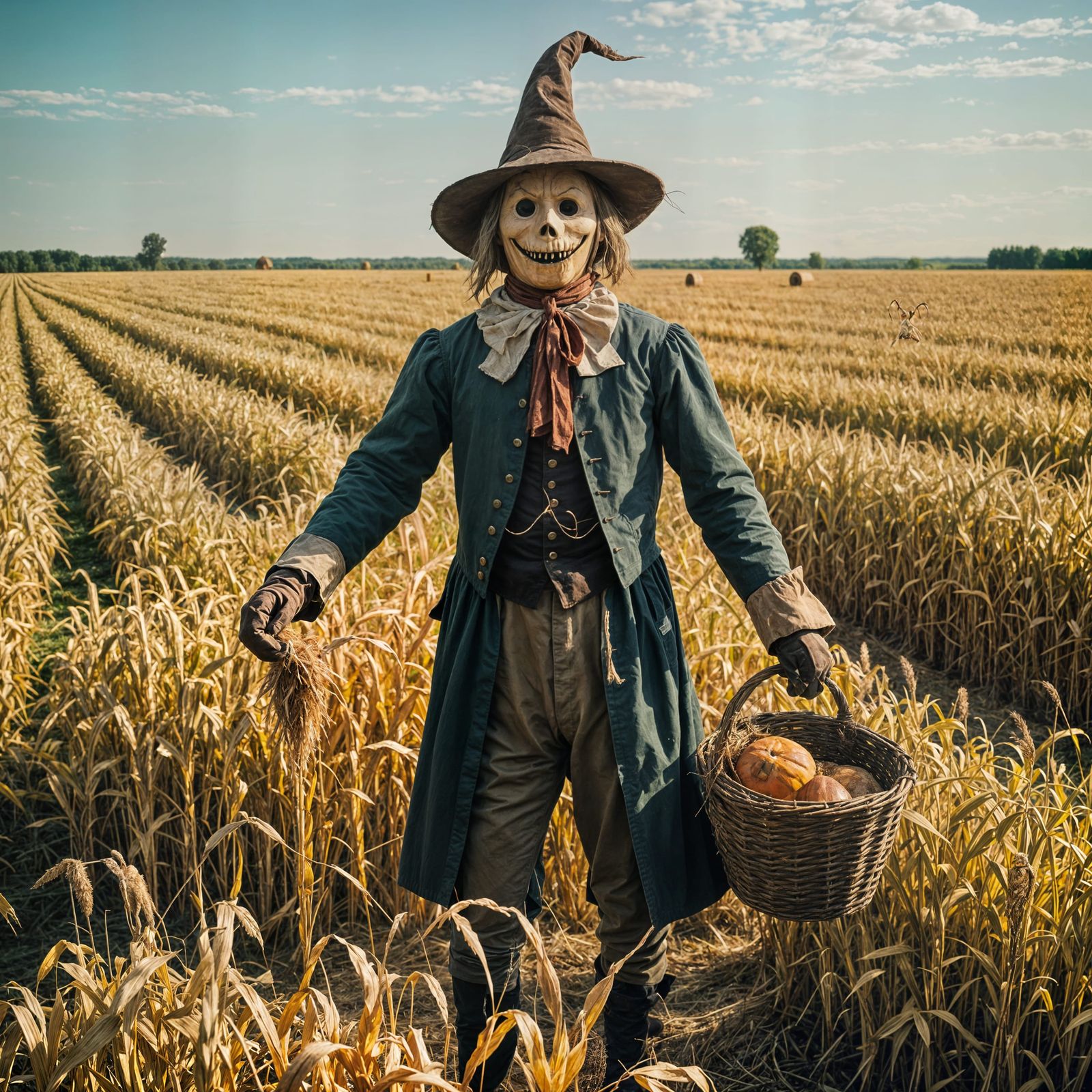 Scarecrow with Cornucopia in Rye Field - Bosch Inspired