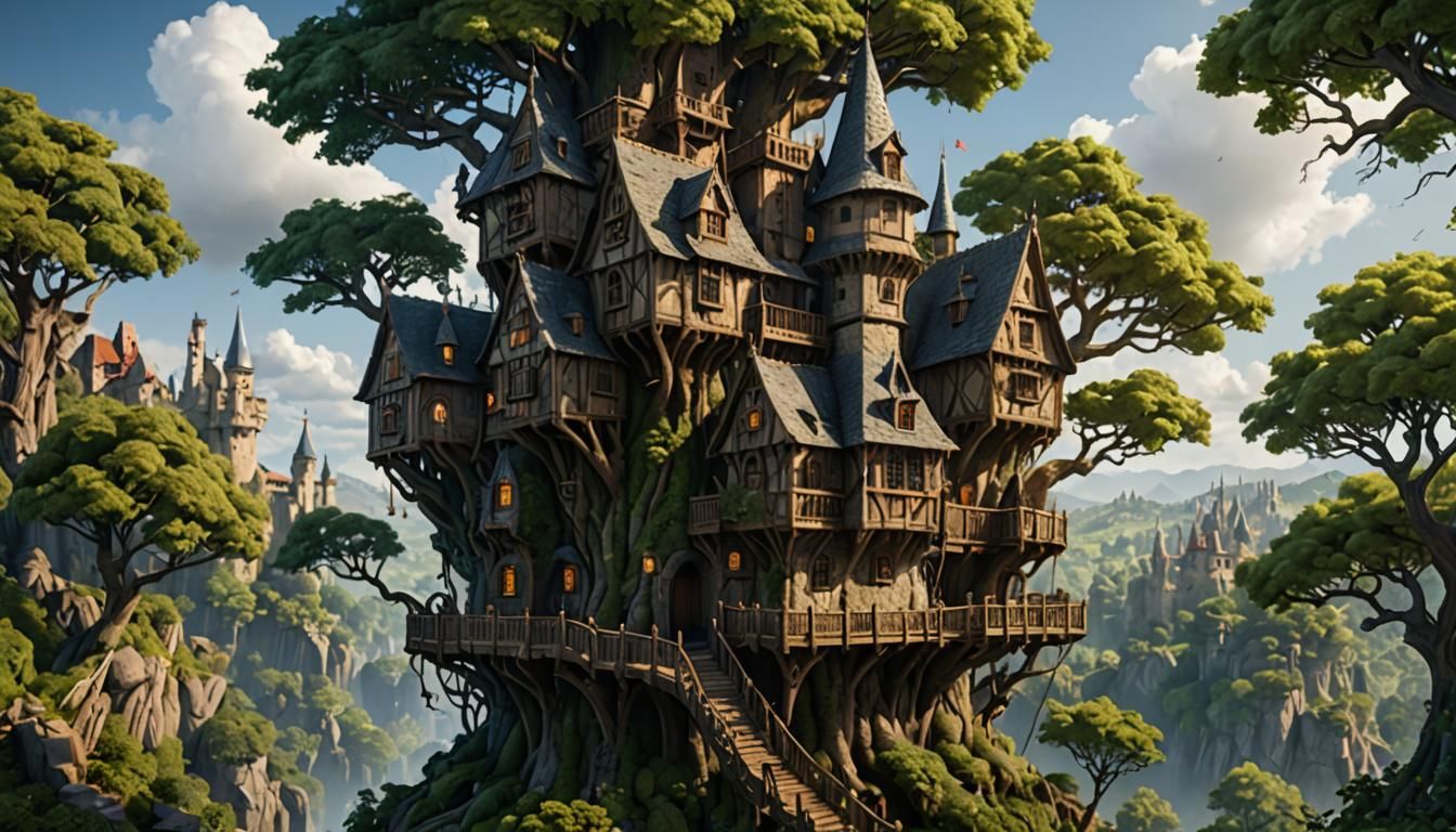 Medieval Castle Treehouse: Fantasy Concept Art