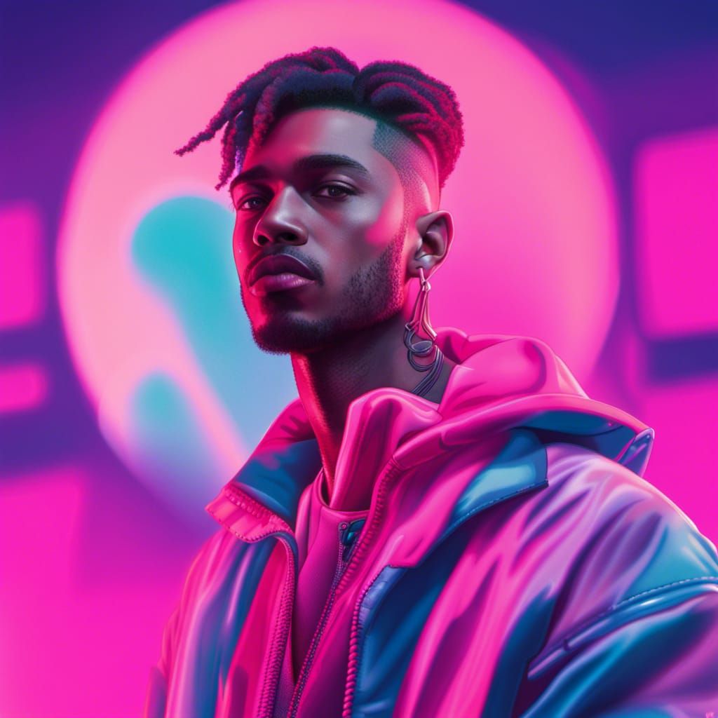 Rapper in Synthwave Style with Baseball Jersey